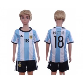 Argentina Fodboldtrøjer Pastore 18 Børn Hjemmebanesæt 2016 Kort ærmer
